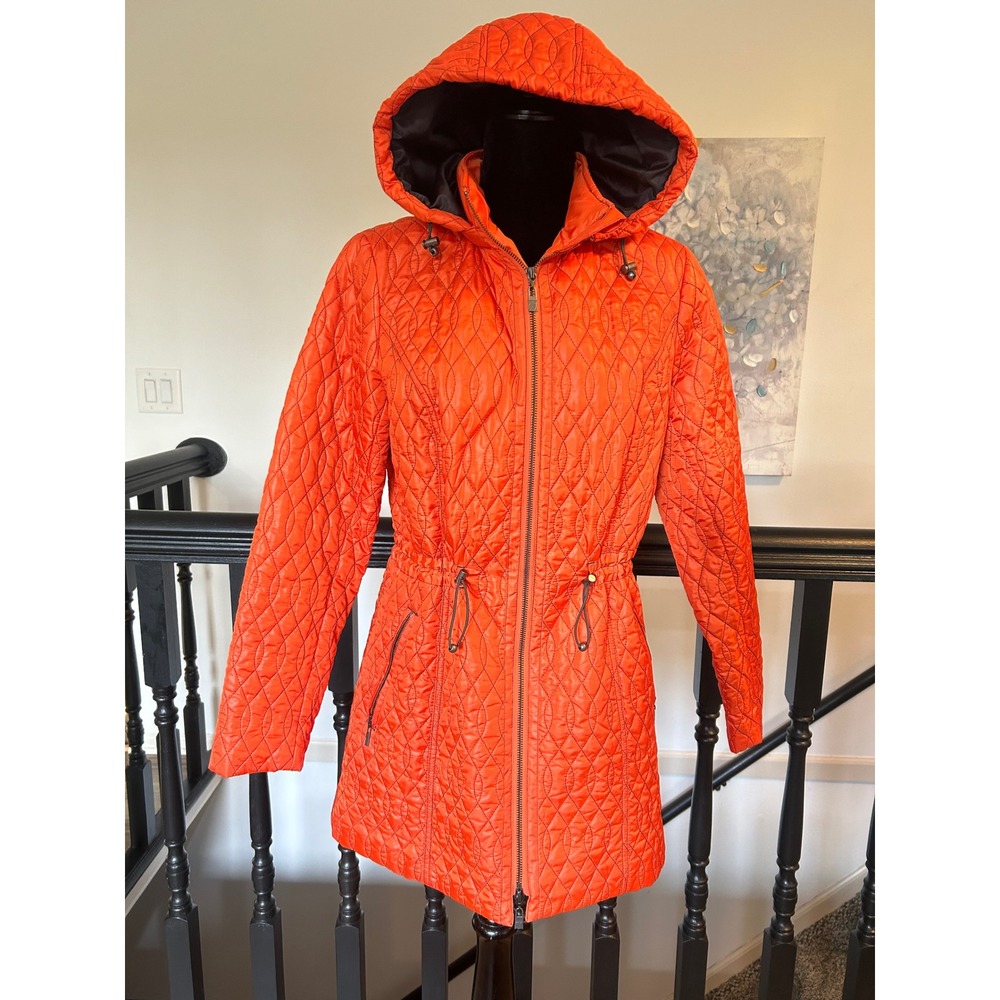 Spanner Womens Orange Quilted Hooded Parka Jacket F13403 Size Medium